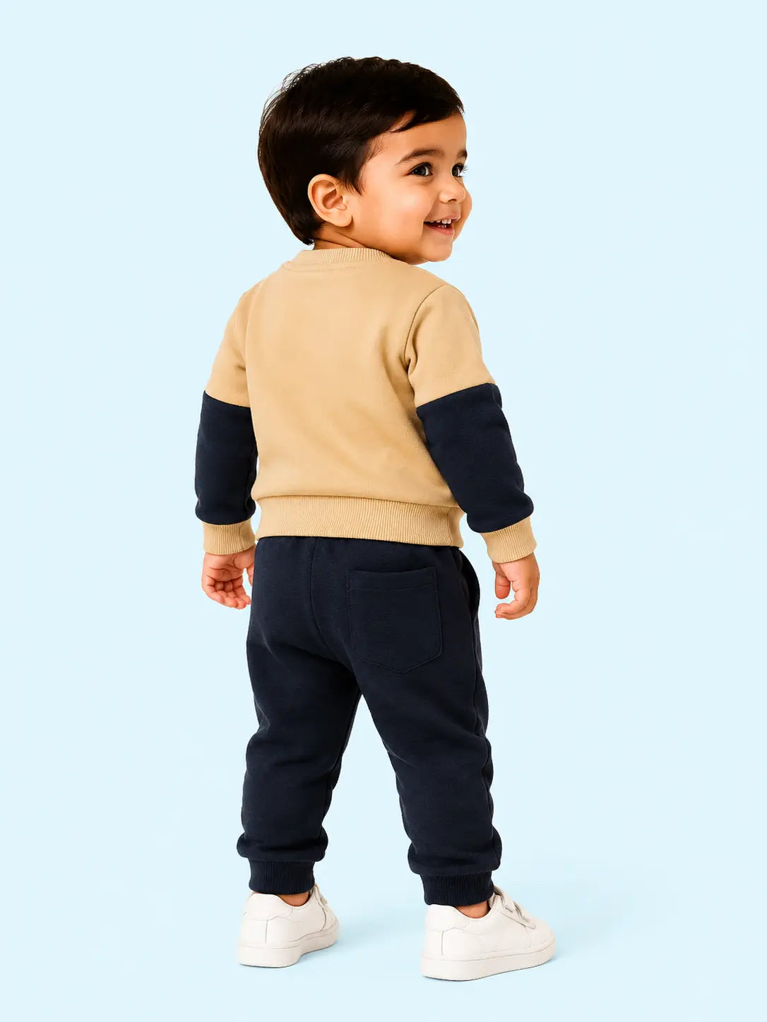 BloomUp Beige & Navy Tree of Wisdom Sweatshirt with Joggers for Kids – Soft Winter Co-ord Set for Boys & Girls