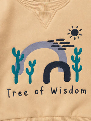 BloomUp Beige & Navy Tree of Wisdom Sweatshirt with Joggers for Kids – Soft Winter Co-ord Set for Boys & Girls
