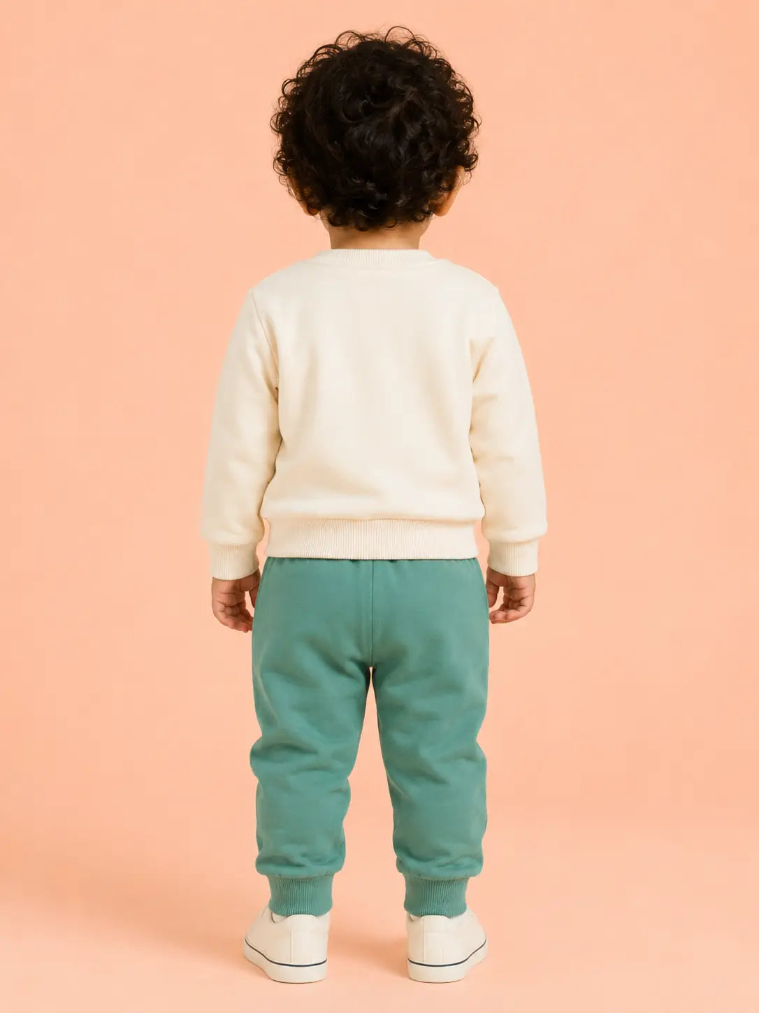 BloomUp Cream & Sage Green Dinosaur Co-ord Set for Baby Boys – Soft Sweatshirt & Jogger Pants Set