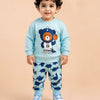 Sky Blue Dino Bear Sweatshirt & Dinosaur Jogger Set for Kids – Soft Fleece Winter Co-ord Outfit