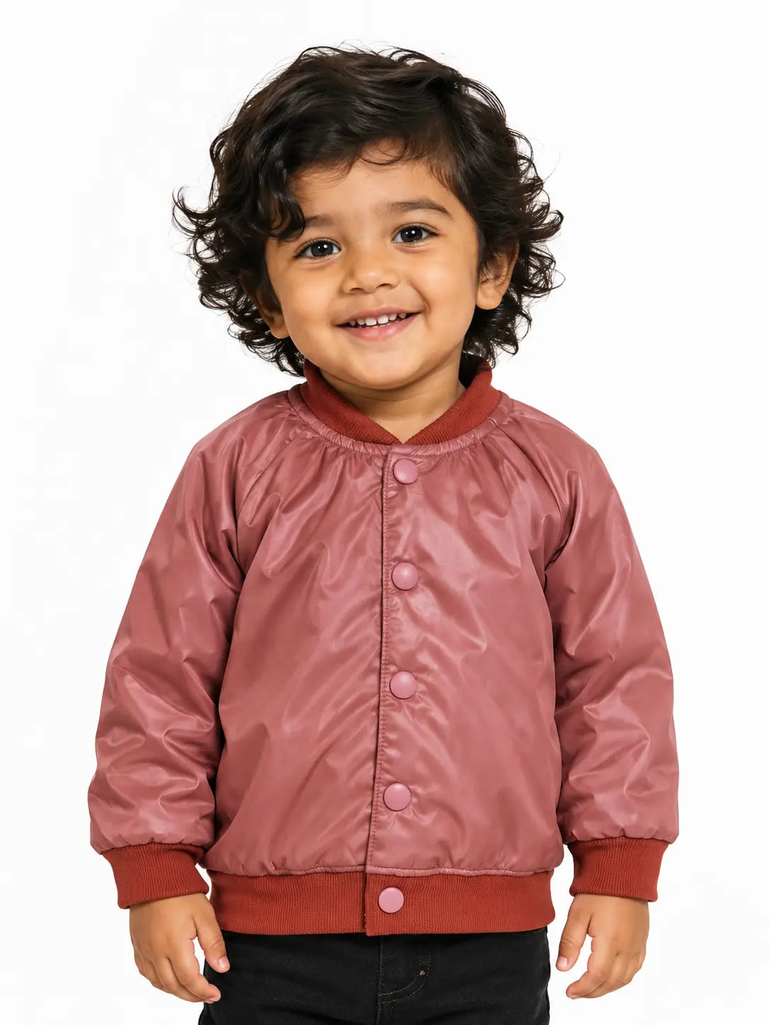 BloomUp Tan Brown Satin Bomber Jacket for boys– Lightweight Padded Kids Winter Outerwear