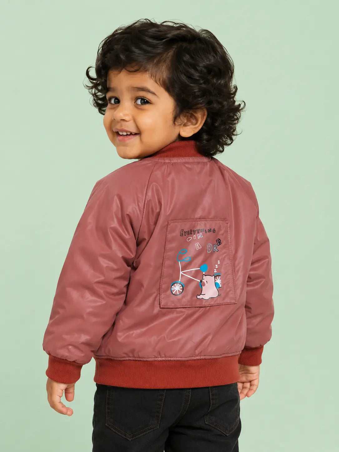 BloomUp Tan Brown Satin Bomber Jacket for boys– Lightweight Padded Kids Winter Outerwear