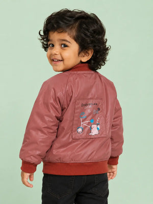 BloomUp Tan Brown Satin Bomber Jacket for boys– Lightweight Padded Kids Winter Outerwear