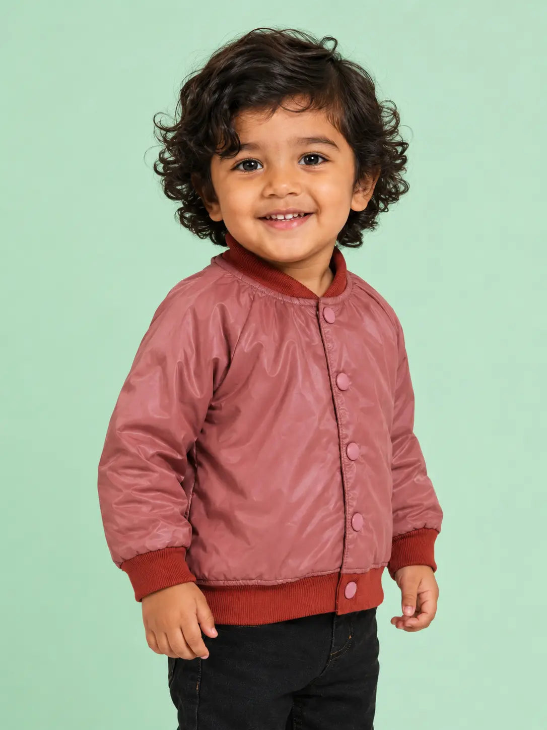 BloomUp Tan Brown Satin Bomber Jacket for boys– Lightweight Padded Kids Winter Outerwear