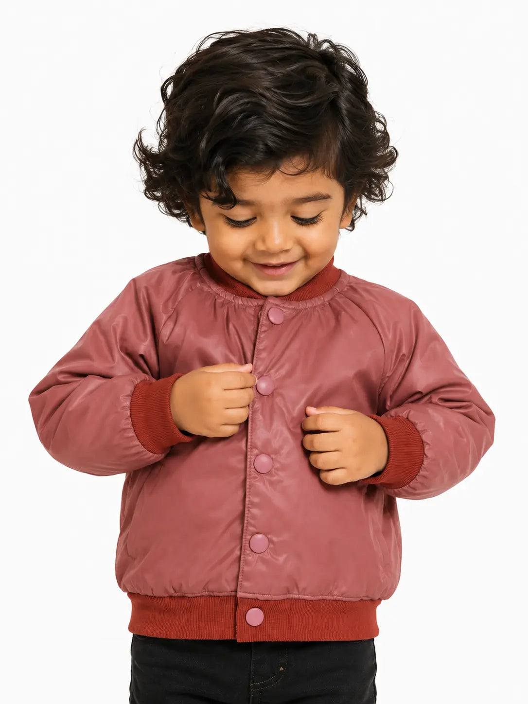 BloomUp Tan Brown Satin Bomber Jacket for boys– Lightweight Padded Kids Winter Outerwear