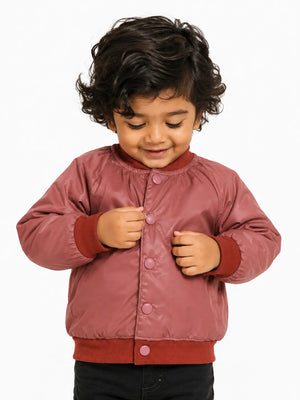 BloomUp Tan Brown Satin Bomber Jacket for boys– Lightweight Padded Kids Winter Outerwear