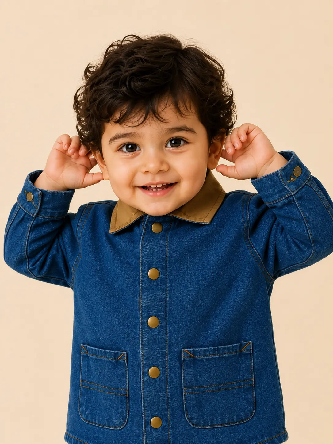 BloomUp Blue Denim Button-Down Jacket for Baby Boys – Classic Collared Casual Kids Outerwear