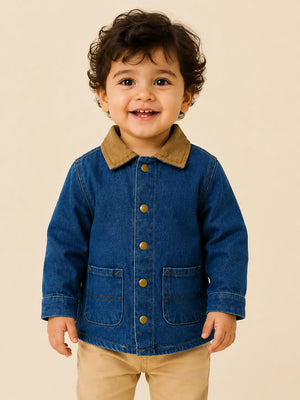 BloomUp Blue Denim Button-Down Jacket for Baby Boys – Classic Collared Casual Kids Outerwear
