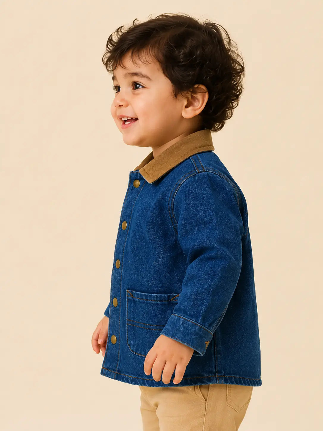 BloomUp Blue Denim Button-Down Jacket for Baby Boys – Classic Collared Casual Kids Outerwear