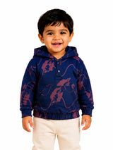 Navy & Maroon Abstract Print Half-Zip Hooded Sweatshirt for Kids – Soft Fleece Winter Pullover Hoodie Casual Wear