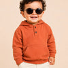 Rust Orange Henley Hooded Sweatshirt for Kids – Soft Fleece Pullover Hoodie with Kangaroo Pocket Winter Casual Wear