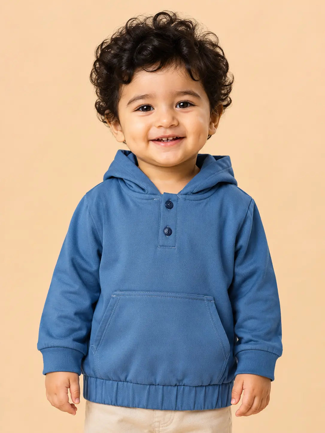 Blue Hooded Sweatshirt for Baby Boys – Soft Pullover Hoodie with Kangaroo Pocket