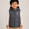 Black Hooded Puffer Vest Jacket for Kids – Lightweight Winter Sleeveless Zip-Up Warm Outdoor Wear with Cute Balloon Print