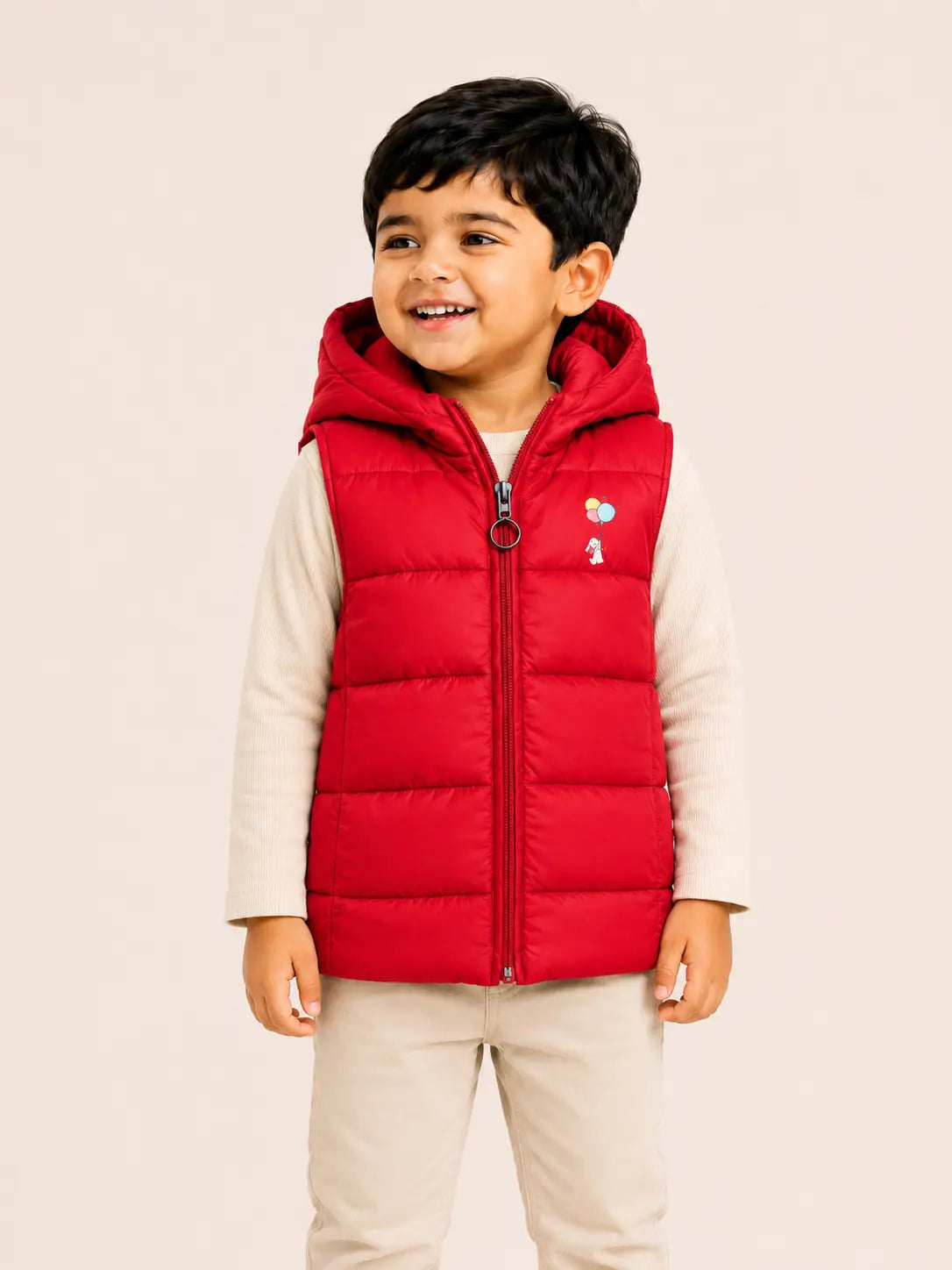 Red Hooded Puffer Vest Jacket for Kids – Lightweight Winter Sleeveless Quilted Zip-Up Warm Outdoor Wear