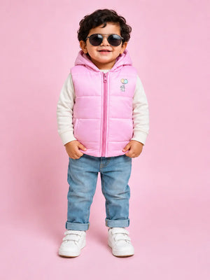 BloomUp Pink Hooded Puffer Vest for Girls – Lightweight Sleeveless Winter Jacket for Kids