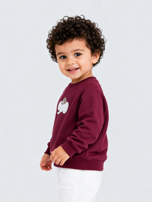Maroon Elephant Appliqué Sweatshirt for Kids – Soft Cotton Fleece Winter Pullover BloomUp