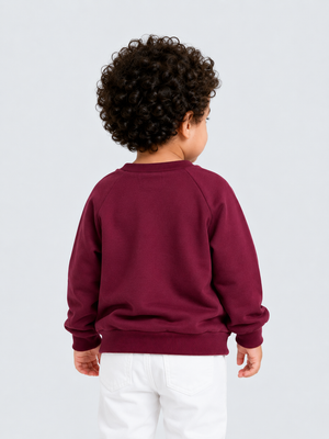 Maroon Elephant Appliqué Sweatshirt for Kids – Soft Cotton Fleece Winter Pullover BloomUp