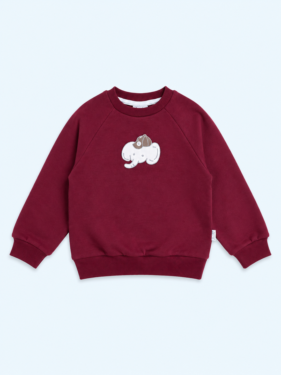 Maroon Elephant Appliqué Sweatshirt for Kids – Soft Cotton Fleece Winter Pullover BloomUp