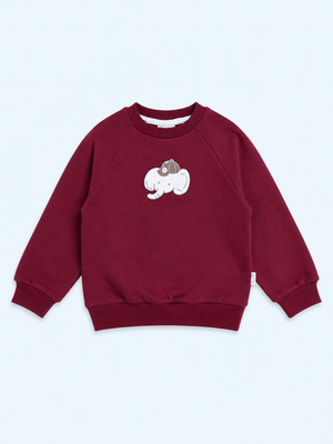 Maroon Elephant Appliqué Sweatshirt for Kids – Soft Cotton Fleece Winter Pullover BloomUp