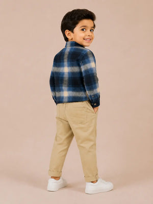 BloomUp Blue Checked Shirt & Beige Trouser Co-ord Set for Baby Boys – Smart Casual 2-Piece Outfit