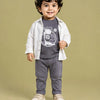Grey Dinosaur Graphic 3-Piece Outfit Set for Baby Boys – Shirt, Printed T-Shirt & Casual Trousers