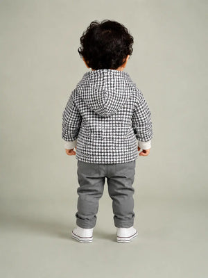 BloomUp 3-Piece Hooded Jacket, Graphic T-Shirt & Grey Pants Set for Boys – Soft Cotton Casual Kids Outfit