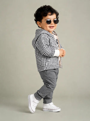 BloomUp 3-Piece Hooded Jacket, Graphic T-Shirt & Grey Pants Set for Boys – Soft Cotton Casual Kids Outfit