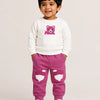 White & Magenta Bear Graphic Sweatshirt Set for Kids – Soft Cotton Co-ord Winter Wear Outfit