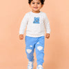 White & Blue Teddy Bear Applique Co-ord Set for Baby Boys – Soft Sweatshirt & Jogger Pants Kids Outfit