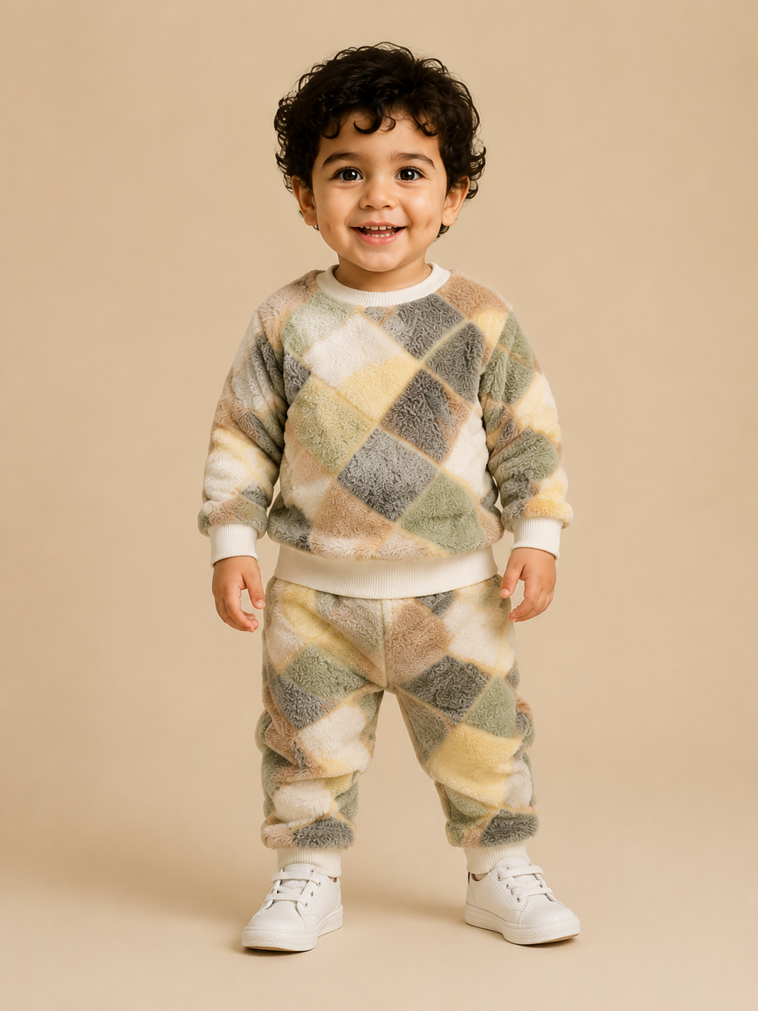 Patchwork Print Sweatshirt & Joggers Set for Toddlers – Cozy & Stylish Boys/Girls Outfit BloomUp