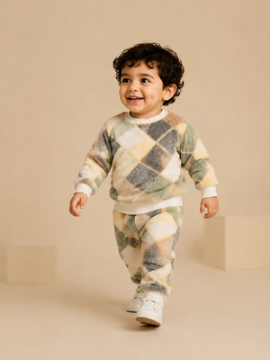Patchwork Print Sweatshirt & Joggers Set for Toddlers – Cozy & Stylish Boys/Girls Outfit BloomUp
