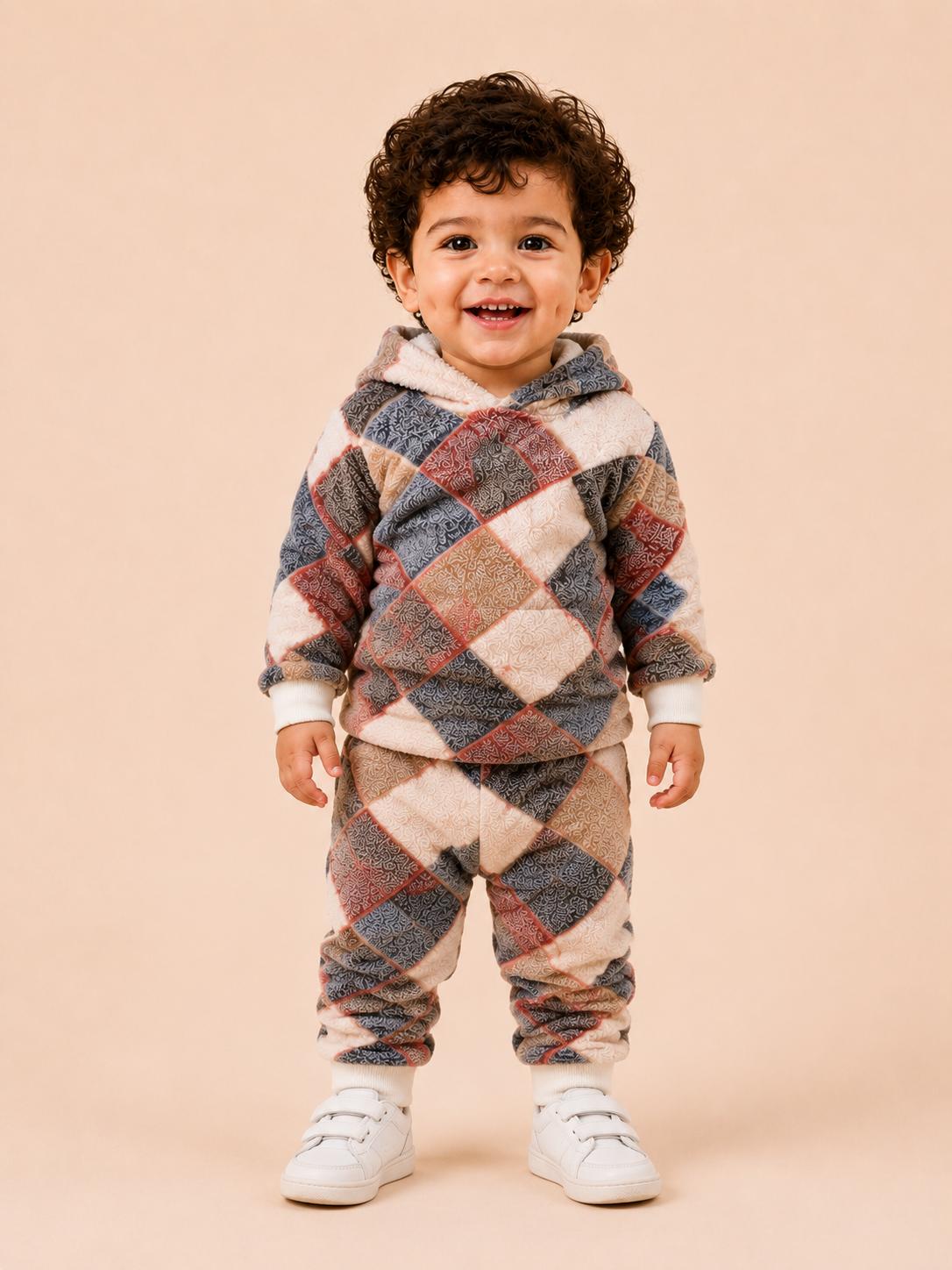 Patchwork Print Hooded Sweatshirt & Joggers Set for Toddlers – Cozy & Stylish Boys/Girls Outfit BloomUp
