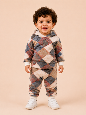 Patchwork Print Hooded Sweatshirt & Joggers Set for Toddlers – Cozy & Stylish Boys/Girls Outfit BloomUp