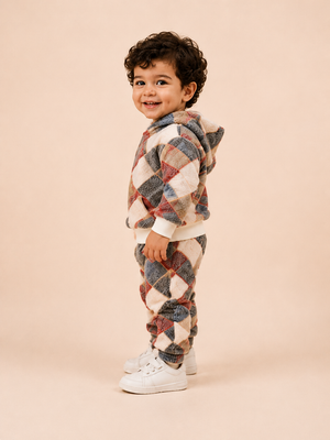 Patchwork Print Hooded Sweatshirt & Joggers Set for Toddlers – Cozy & Stylish Boys/Girls Outfit BloomUp