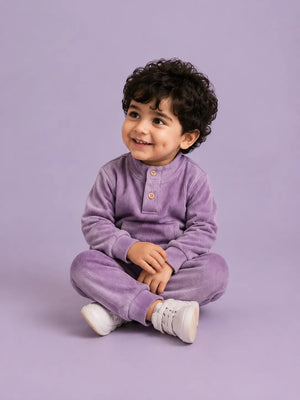 BloomUp Lavender Corduroy Co-ord Set for Baby Boys – Soft Henley Sweatshirt & Jogger Pants Set