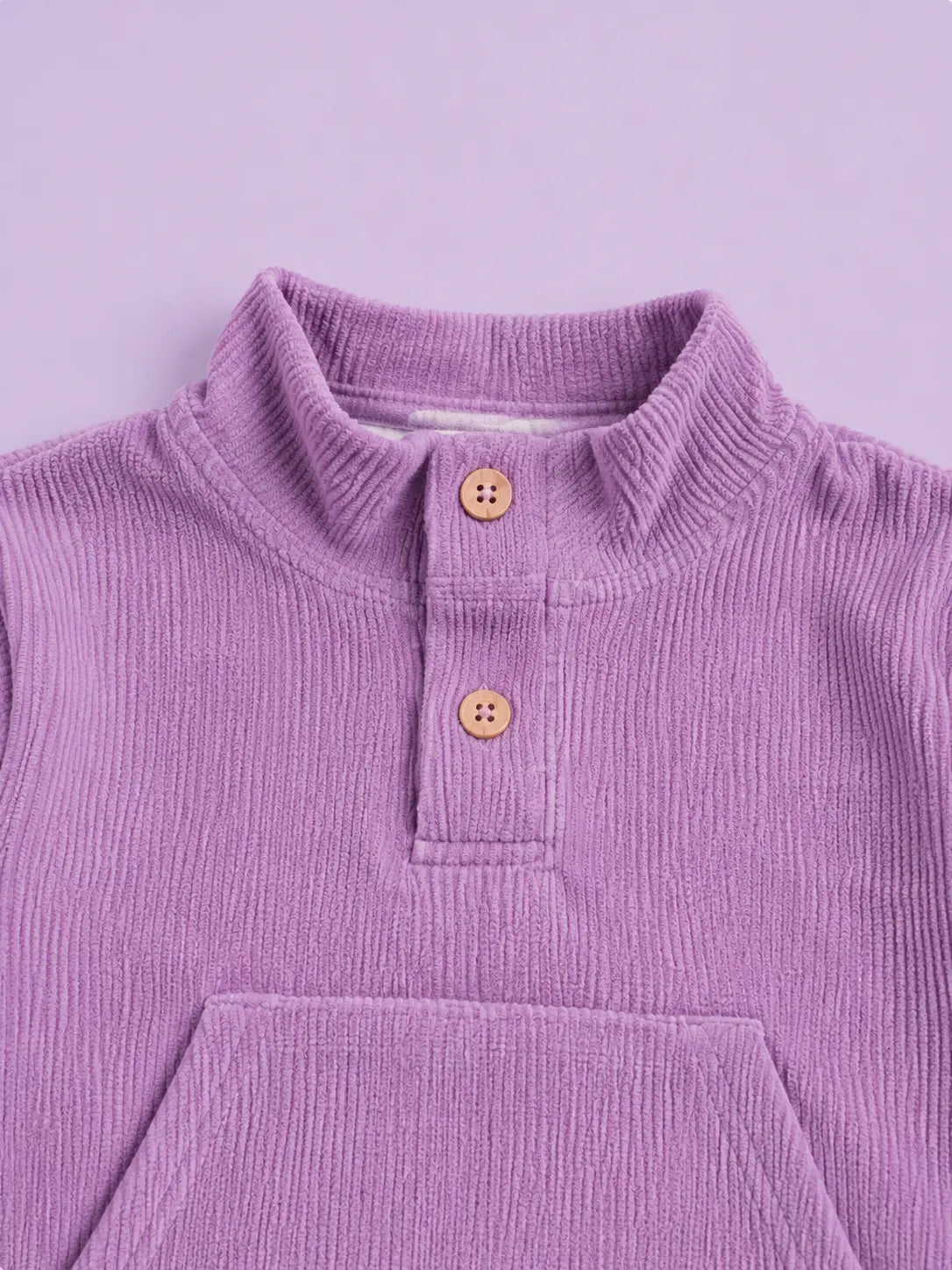 BloomUp Lavender Corduroy Co-ord Set for Baby Boys – Soft Henley Sweatshirt & Jogger Pants Set