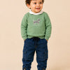 Olive Green Scottish Terrier Collared Sweatshirt & Denim Cargo Pants Set for Boys – Soft Fleece Kids Co-ord Outfit