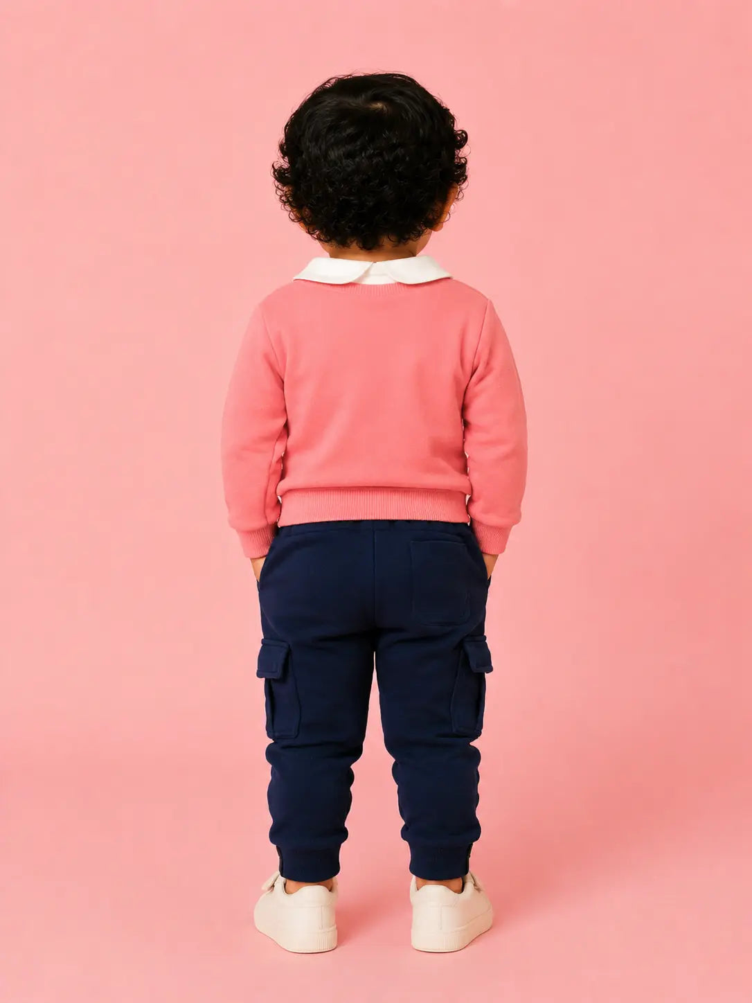 BloomUp Coral Pink Scottish Terrier Sweatshirt & Navy Cargo Jogger Set for Kids – Soft Fleece Winter Co-ord Outfit