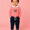 Coral Pink Scottish Terrier Sweatshirt & Navy Cargo Jogger Set for Kids – Soft Fleece Winter Co-ord Outfit