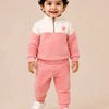 Pink & Ivory Fleece Co-ord Set for boy – Half Zip Sweatshirt & Jogger Pants Set