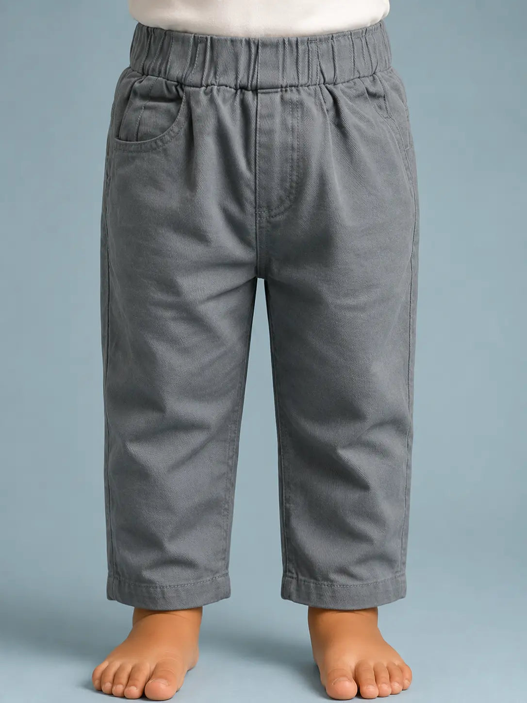 BloomUp Grey Elastic Waist Kids Cotton Pants – Soft Stretchable Casual Wear Bottom