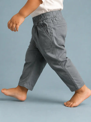BloomUp Grey Elastic Waist Kids Cotton Pants – Soft Stretchable Casual Wear Bottom