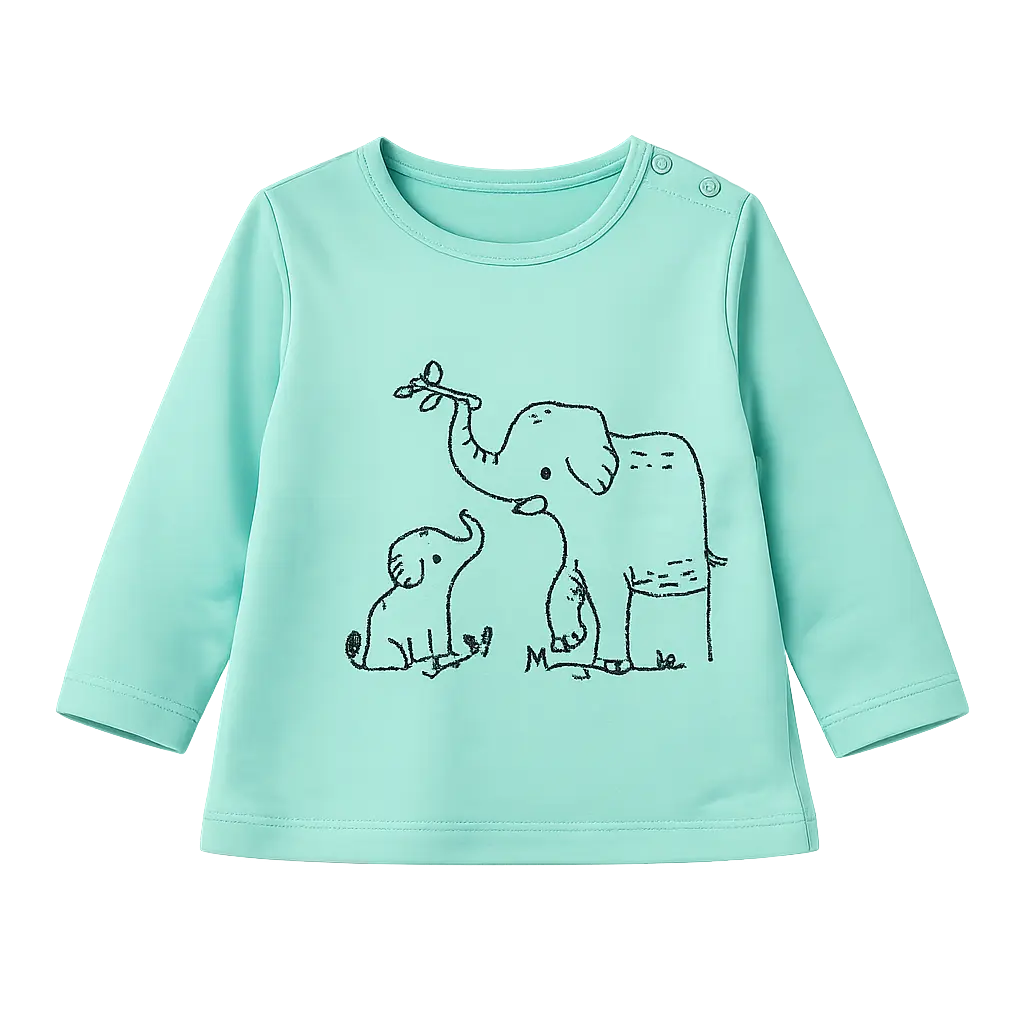 Mint Green Elephant Graphic Kids Top – Soft Cotton Full Sleeve Winter Wear for  Girls BloomUp