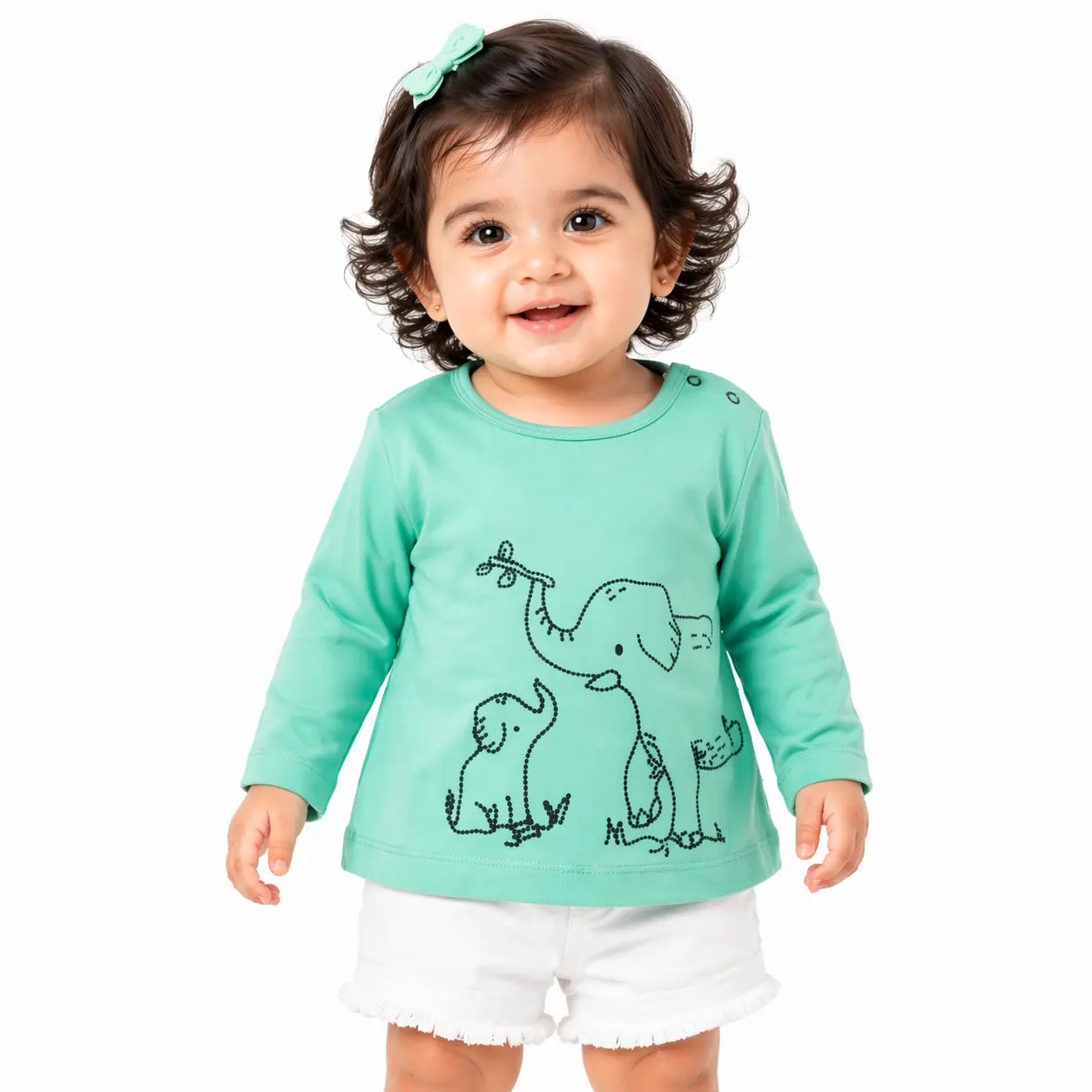 Mint Green Elephant Graphic Kids Top – Soft Cotton Full Sleeve Winter Wear for  Girls BloomUp