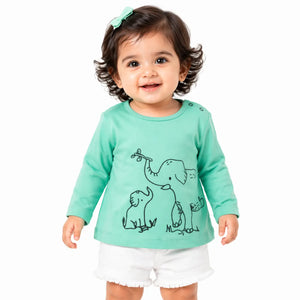 Mint Green Elephant Graphic Kids Top – Soft Cotton Full Sleeve Winter Wear for  Girls BloomUp