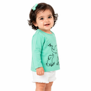 Mint Green Elephant Graphic Kids Top – Soft Cotton Full Sleeve Winter Wear for  Girls BloomUp