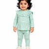 Mint Green White Splatter Print Ribbed Ruffle Top & Leggings Set for Girls – Soft Cotton Blend Baby Co-ord Outfit