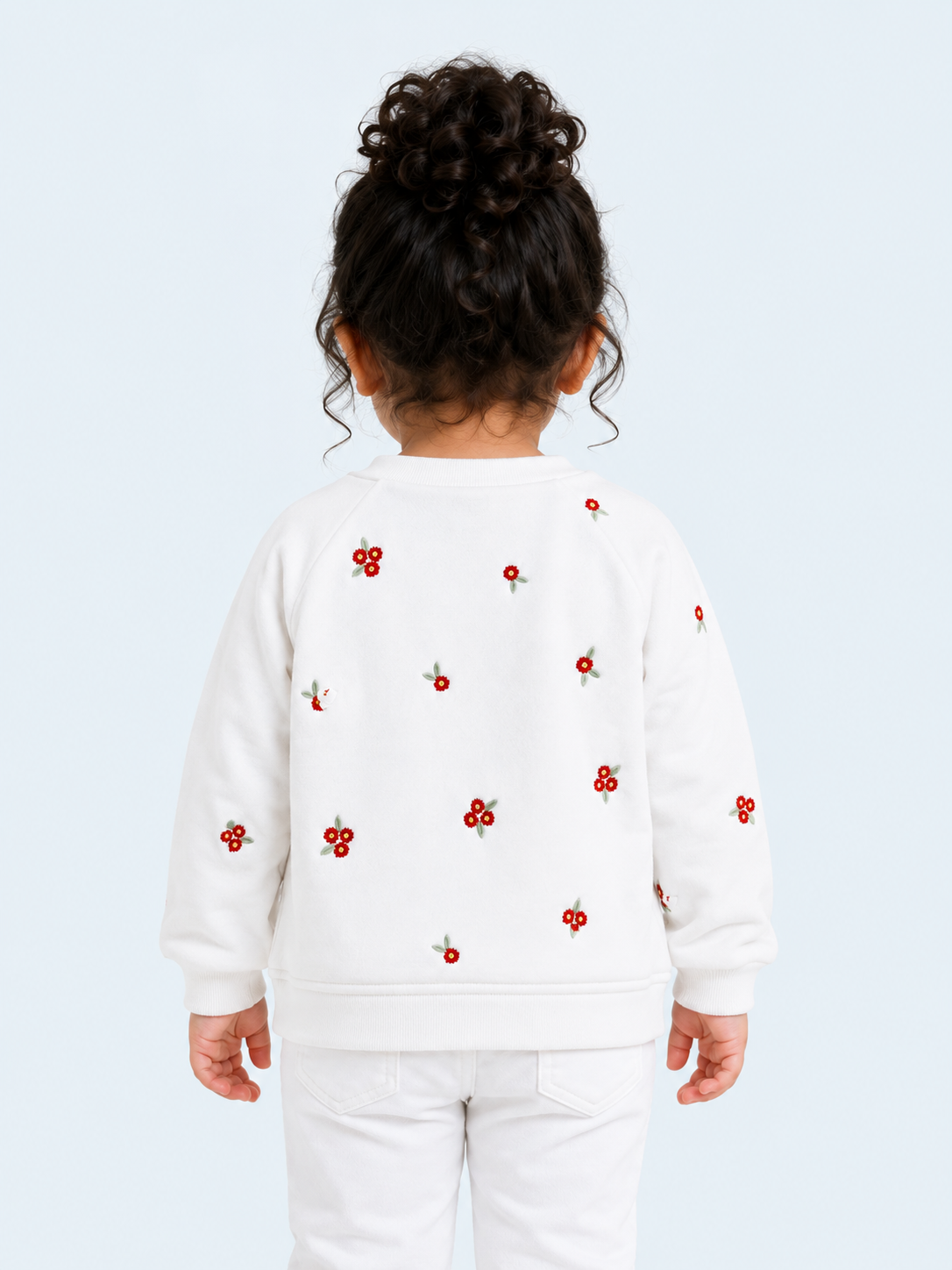 White Floral Embroidered Sweatshirt for Girls – Soft Cotton Fleece Winter Pullover BloomUp