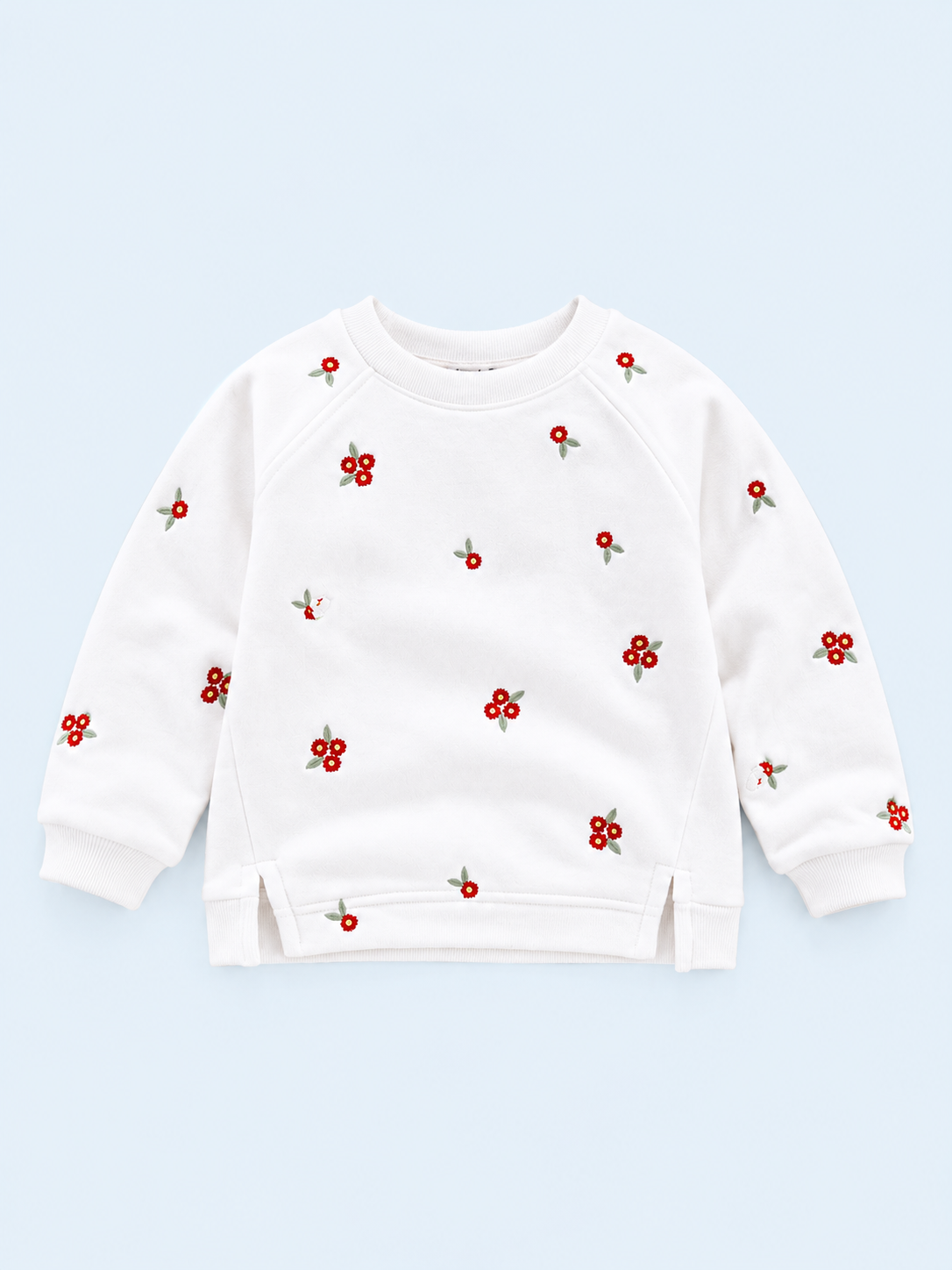 White Floral Embroidered Sweatshirt for Girls – Soft Cotton Fleece Winter Pullover BloomUp