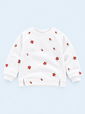 White Floral Embroidered Sweatshirt for Girls – Soft Cotton Fleece Winter Pullover BloomUp